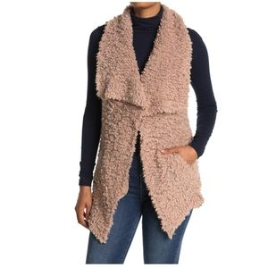 COFFEE SHOP Teddy Drape Long Vest in Taupe Pockets Size L